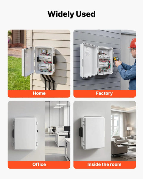 Tough-As-Nails Outdoor Electrical Box With ABS Housing Waterproof IP65 Enclosure Built-In Thermostat And Cooling Fan Ventilated Junction Box With Mounting Plate And Cable Grommets For Indoor And Outdoor Use installed on home, factory, office, and room walls