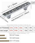 Six Pack Crystal Glass Rhinestone Drawer Pulls Knobs with dimensions and screw sizes diagram, zinc alloy, 2.5 inch hole centers
