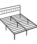 Built Tough Full Size Metal Bed Frame With Sleek Headboard And Scratch Proof Finish Black Platform angle view of slatted bed frame.