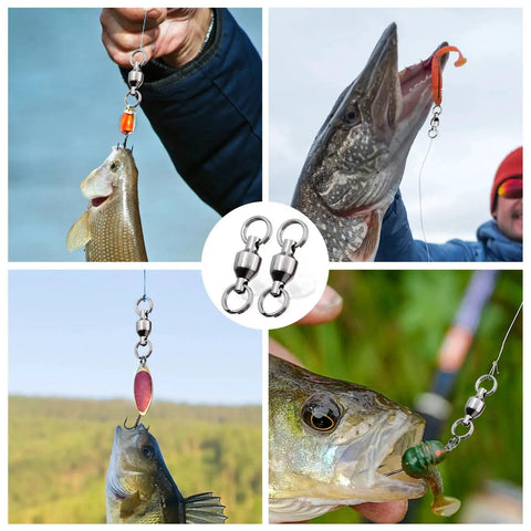 Stainless Steel Ball Bearing Swivels With Split Rings For Saltwater Surf Fishing, 6 Ball Bearings, Nickel Plated Exterior, Anti Rust Durable Tackle Gear For Smooth High Speed Line, Reducing Friction On Fights used on hooked fish rigs