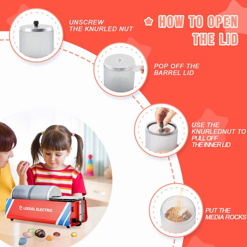 How to open the lid of Rock Tumbler Kit With 6Lb Capacity For Home Jewelry Making, Easy To Use, Beginner-Friendly, And Low Maintenance.