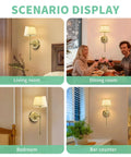 Slick Cordless Wall Sconces Set Of Two Packing All Day 10000 Mah Battery Life And RGB Color Shift Lighting in various room settings.