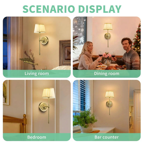 Slick Cordless Wall Sconces Set Of Two Packing All Day 10000 Mah Battery Life And RGB Color Shift Lighting in various room settings.