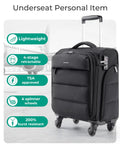 Underseat Carry On Luggage With Wheels Lightweight Soft Travel Bag With PVC Wet Dry Pockets Personal Item Suitcase Black
