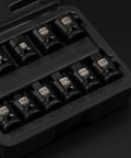 11-Piece Three Eighths Inch Drive SAE Pipe Plug Socket Set with Tapered Male Square Drive and Chamfered Female Square Drive in Chrome Molybdenum Steel displayed in a case