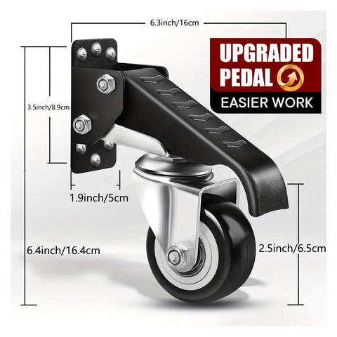 Super Tough Heavy Duty Workbench Caster Wheels Set Of Four With Two Point Five Inch Retractable Side Mount for easy maneuverability.