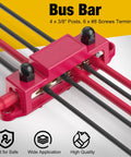 Four Post Three Eighths Inch Power Distribution Block 48V 250A Heavy Duty Marine Grade Bus Bar With Six Eight Gauge Screws For Auto RV Solar Wiring And Boat Black And Red, top view