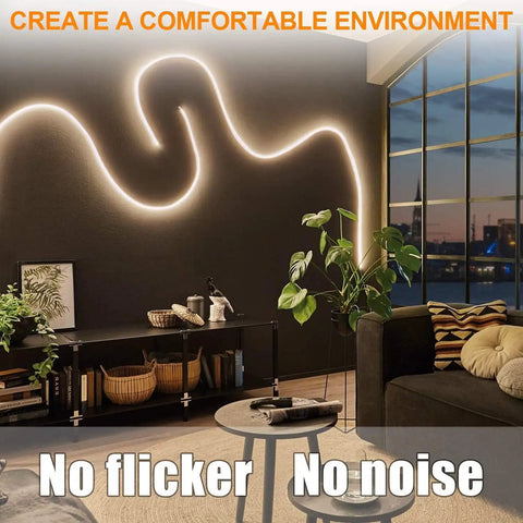 Lit modern living room using 2 Pack 120W 10A Dimmable LED Power Supply Driver 110V AC To 12V DC Ultra Quiet Fanless Transformer for LED