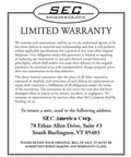 Limited warranty document for SEC America Corp detailing terms for product defects and returns.