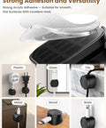 360 Degree Magnetic Cable Clips For Desk And Car shown on different surfaces like plastic, glass, tile, metal, wood, walls.