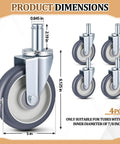 4 Pack 5 Inch Swivel Caster Wheels For Metro Shelving Grip Ring Stem Casters, product dimensions and material details