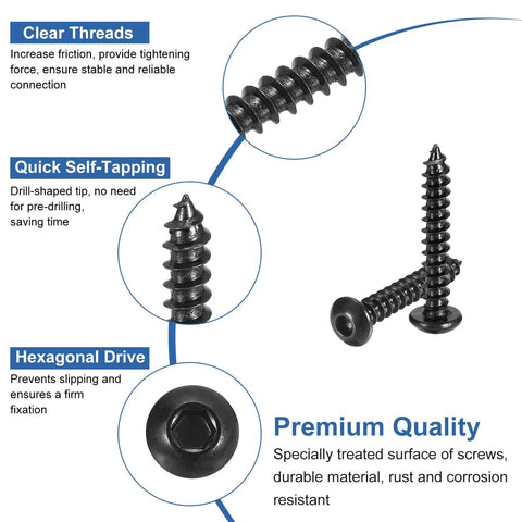 Diagram showcasing features of M4 25Mm Hex Socket Self Tapping Wood Screws Carbon Steel Heavy Duty and Rust Resistant Self Drilling Fasteners.