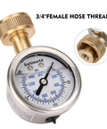 Glycerine Filled 2 Inch Stainless Steel Water Pressure Test Gauge With Big Dial Readout 0 to 200 PSI and KPa Three Quarter Inch Female Hose Thread Leak Proof Outdoor Hose Bibb