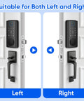 Super Slick Smart Door Lock Handle Set Delivering Breezy No Fuss Keyless Entry With Fingerprint Scan App Control And Easy Apple Watch Sync For Bedroom Or Workspace Deadbolt Protection showing left and right view options.