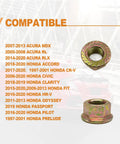 Thirty Piece Heavy Duty Exhaust Serrated Spin Hex Lock Nuts M10x1.25 compatible with various Honda models, detailed list image.