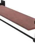 Montero Collection 22 Inch Solid IPE Ironwood Integrated Towel Bar And Wood Shelf In Oil Rubbed Bronze Slick Modern Bath Organizer
