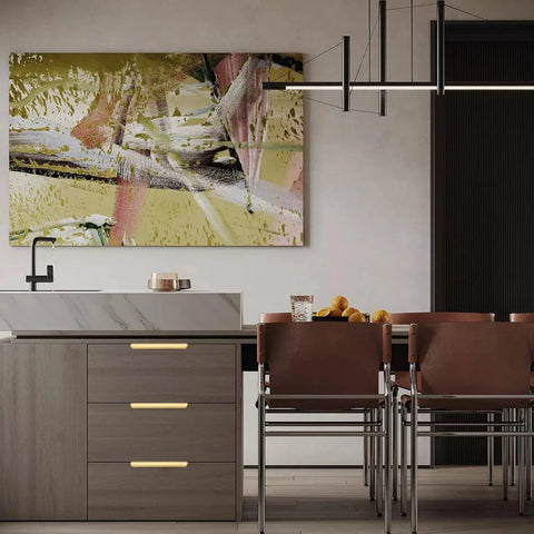 Modern kitchen with 10 Pack 5 Inch Matte Gold Finger Pulls For Cabinets And Drawers Brushed Brass Edge Hardware on wood drawers.