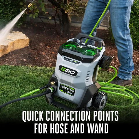 Dual 56V Battery Electric Pressure Washer With 3200 Psi Turbo Power and 2.0 Gpm Beast Mode Cleaning in action on grass