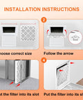 12x12x1 Air Filter 4 Pack MERV 8 Pleated Filters For Furnace And AC installation instructions with four steps shown visually.