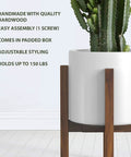 Dope Mid Century Plant Stand Made From Solid Acacia Wood, Handmade Indoor Plant Pedestal, Adjustable Width 8 To 12 Inches