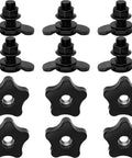 Heavy Duty L Track Threaded Stud Fittings With Knobs, 1.18 Inch Bolt Height, 6 Pack, Black Coated Steel Cargo Hardware.
