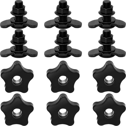 Heavy Duty L Track Threaded Stud Fittings With Knobs, 1.18 Inch Bolt Height, 6 Pack, Black Coated Steel Cargo Hardware.
