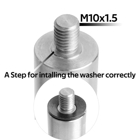 M10x1.5 threaded steel bar with collar detail, showing installation step for washer, part of Top Shelf Heavy Duty Wood Lathe Tool Rest.