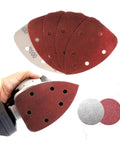 Super Cool 140X98Mm Triangular Sandpaper Sheets With 6 Hole Design For Fast Dust Extraction And Hook Loop Attachment in hand, assorted grits.