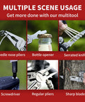 21 In 1 Stainless Steel Multitool With Pliers And Pocket Knife For Home showing pliers, opener, and knife in action