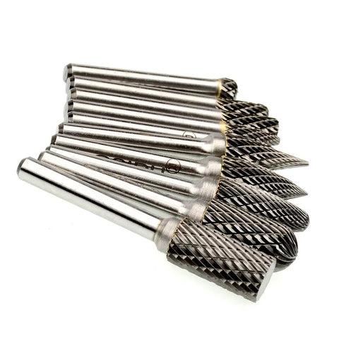 Carbide Burr Set 10 Pieces Half Inch Head Quarter Inch Shank Double Cut Rotary Burrs For Die Grinder And Drill Pro Grade