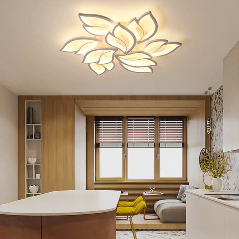 Dope Modern LED Ceiling Light Dimmable Flower Shape Flush Mount 9 Head Acrylic Petals in living room