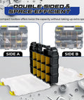2 Pack 34-Compartment Double-Sided Parts Organizer With Removable Dividers, Durable Yellow Plastic Storage Case for Hardware