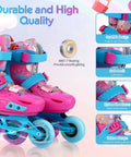 Five Size Adjustable Inline Skates For Kids That Grow With Them, pink with lightweight build and simple locking buckles