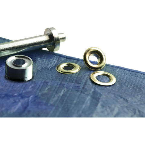 Grommet Kit With Tools For Canvas And Leather Repairs 20 Piece Camping Grommets Set with grommets and blue tarp