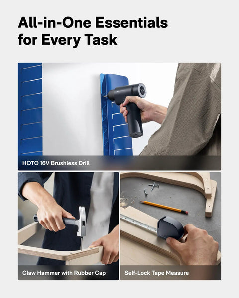 Hands using 25 Piece Household Tool Kit With 16V Brushless Drill, Three Eighths Inch Keyless Chuck, Smart Display And 50 Nm Torque, 32 Settings
