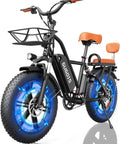 Two Seater Fat Tire Electric Bike With 1000W Peak Motor Up To 60 Mile Range Large Removable Battery 20 Inch All Terrain E Bike For City Commutes And Weekend Rides, black frame, orange seats, rear rack