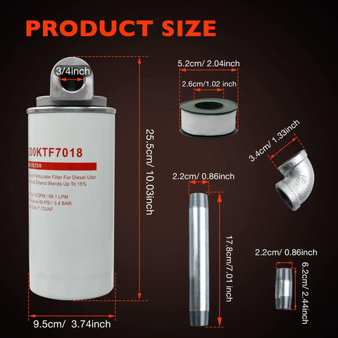 Heavy Duty Fuel Filter Spin On Particulate Replacement For Transfer Pumps 18 GPM 50 PSI Includes 1200KTG9075 Head with parts