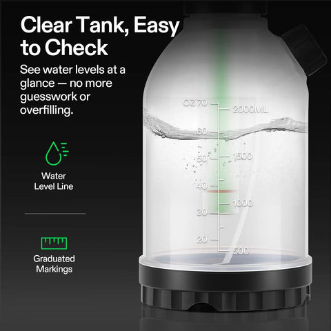 70 Ounce Pump Sprayer with clear tank showing water level lines and graduated markings for home garden and lawn care.