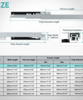 Heavy Duty 10 Inch Bottom Mount Soft Close Drawer Slides with size details and measurement chart for easy installation.