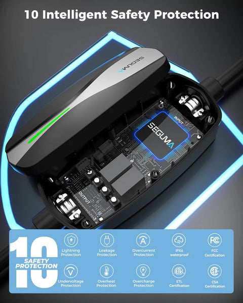 Portable Level 1 And 2 Tesla Charger With ETL Certification, NACS EV Charging Cable, 12A And 16A Wall Connector showing internal safety features.