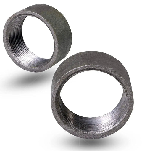 Beefy 1-1/2 Inch Female Half Coupling In Merchant Steel With Black Finish And Straight Tapped Thread, Go-To Pipe Fitting For Plumbing Projects, 1-1/2 Inch Female Connector, ANSI And ASTM Compliant