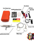 Portable 8 In 1 SOS Survival Kit For Camping And Hiking Emergency Tools Box with hard case, knife, wire saw, flashlight, compass.