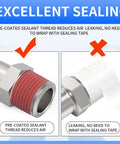 Comparison of Heavy Duty Industrial Air Plug Set For Air Compressors with pre-coated sealant showing effective sealing vs leaking without tape.