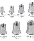 Super Handy Hand Rivet Nut Tool With Long Levers And Quick Swap Heads Plus A Full 110 Piece Kit Of Metric Rivets From M3 To M12 For Any Cool DIY Garage Upgrade Or Serious Auto Repair Job Today. Metric steel rivet nuts M3-M12, assorted sizes