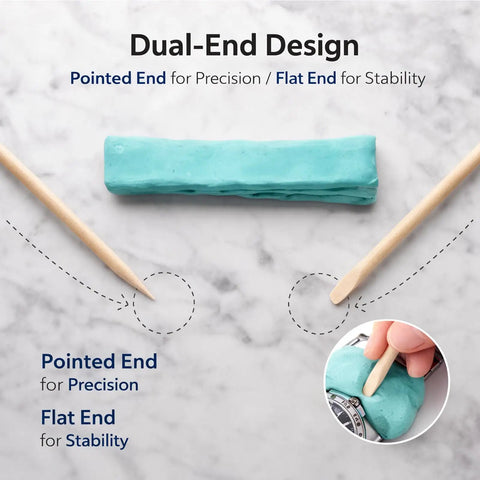 Watch Cleaning Putty With 5 Assist Sticks showing dual-end design with pointed and flat ends on marble surface