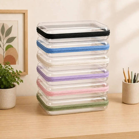 Large Translucent Dark Brown Hard Shell Zipper Case Featuring Hella Tough Drop Protection And Straight Up Scratch Resistance For Your Everyday Electronics With A Chill Clear Finish displayed with colored zipper options.