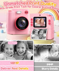 Kids Camera With Instant Print No Ink Thermal Photo Printer Pink For Ages 3 To 12, Easy Snap And Share, 48MP display