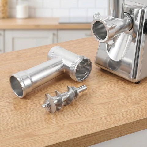 Electric Meat Grinder Attachment With Aluminum Alloy Replacement Tube Parts Sausage Filling Tool For Home Cooks Pro Grade Grinding Speed And Texture For Easy Everyday Meat Making, silver 3-piece set