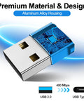 USB C Female To USB A Male Car OTG Adapter for Charging and Data, blue aluminum alloy housing, USB 2.0 connector, circuit design visible
