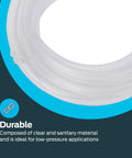 Clear PVC Vinyl Tubing 3/8 In ID 1/2 In OD, 10 ft coiled, suitable for low-pressure transfer in beverage dispensers and aquariums.